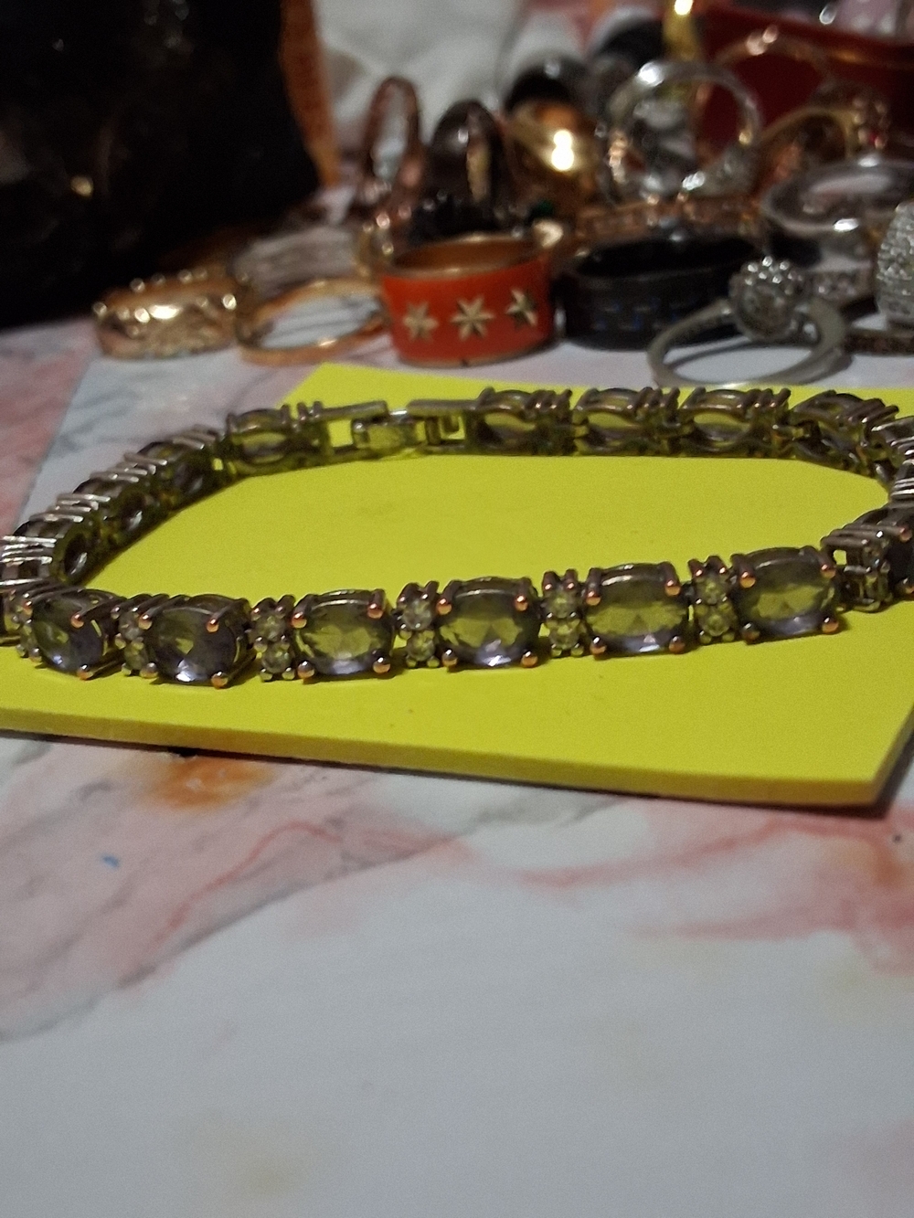 Gold-Tone Peridot Purple Cubic Stone Tennis Bracelet - Women Jewelry